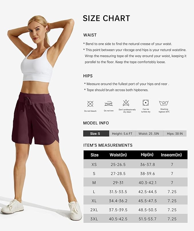 Willit Women's 7" Athletic Running Shorts Long Workout Hiking Shorts Quick Dry High Waisted Active Zipper Pocket(X-Large)