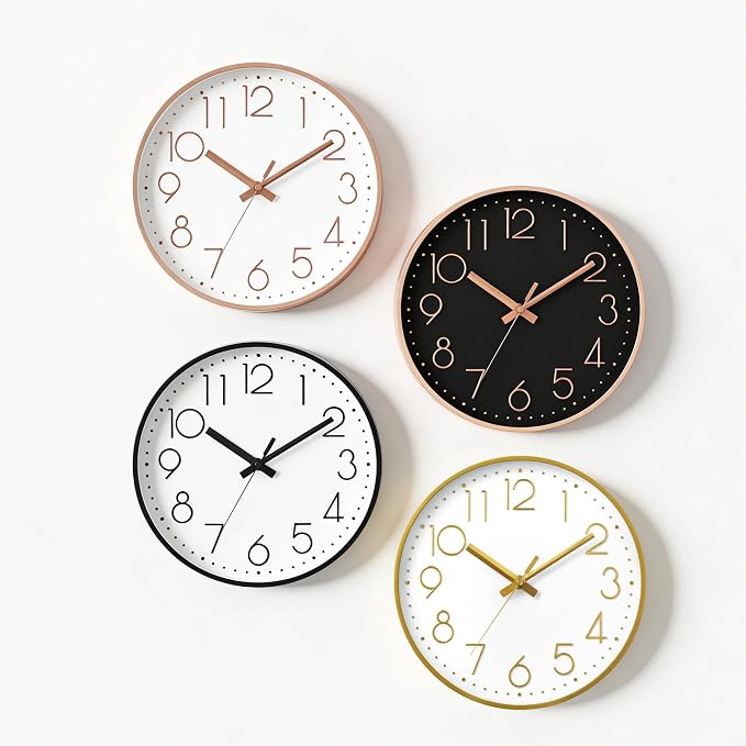 DAXSMY Wall Clock - 10 Inch Silent Non-Ticking Modern 3D Wall Clocks Battery Operated - Decorative Clock for Kitchen, Home Office, Bathroom, Bedroom(Rose Gold)
