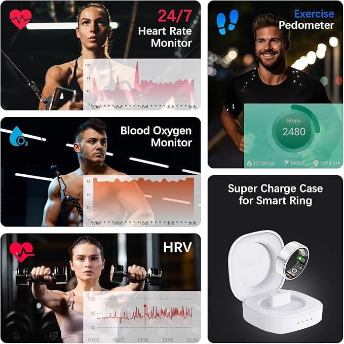 Health Tracker Ring, Smart Health Ring for Women Men with Heart Rate, Blood Oxygen, Sleep Monitor, Steps,Calories, No Subscription Fee, IP68 Waterproof Smart Ring for iPhone & Android (Silver, 11#)