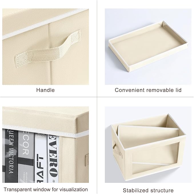 Homsorout Large Storage Baskets with Lids - Stackable Cube Bins for Closet, 6 Pack Beige Windows Organizer Bins, Home Organizers and Storage for Clothes, CD, Towels