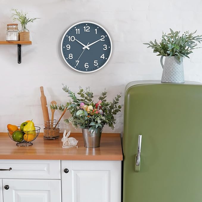 Roymnie Wall Clock, Silent Wall Clocks Battery Operated 8 Inch-Modern Non Ticking Analog Clock Decorative for Kitchen Office Bathroom Bedroom(Azure Blue)