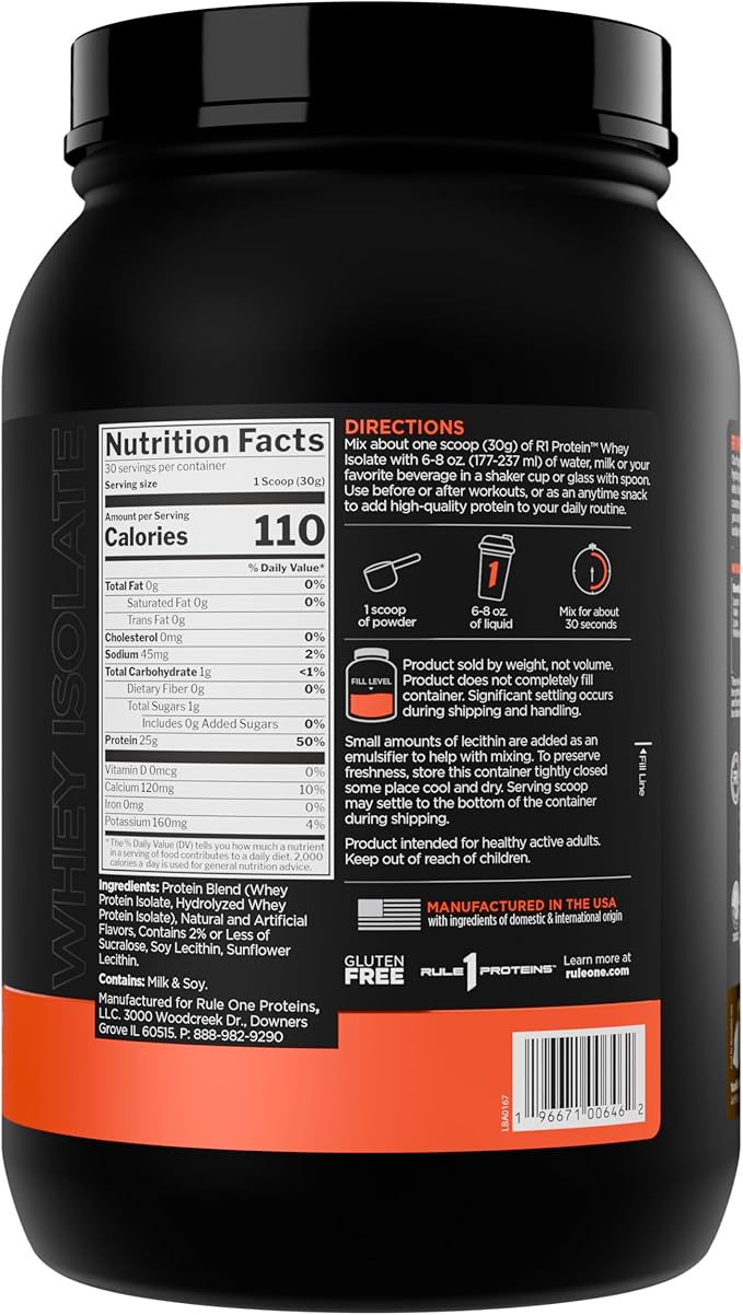 Rule 1 R1 Protein Whey Isolate - with 25g Protein & 6g BCAA Exclusively from Isolated & Hydrolyzed Sources for Workout Recovery (2 Pounds*, Vanilla Butter Cake)