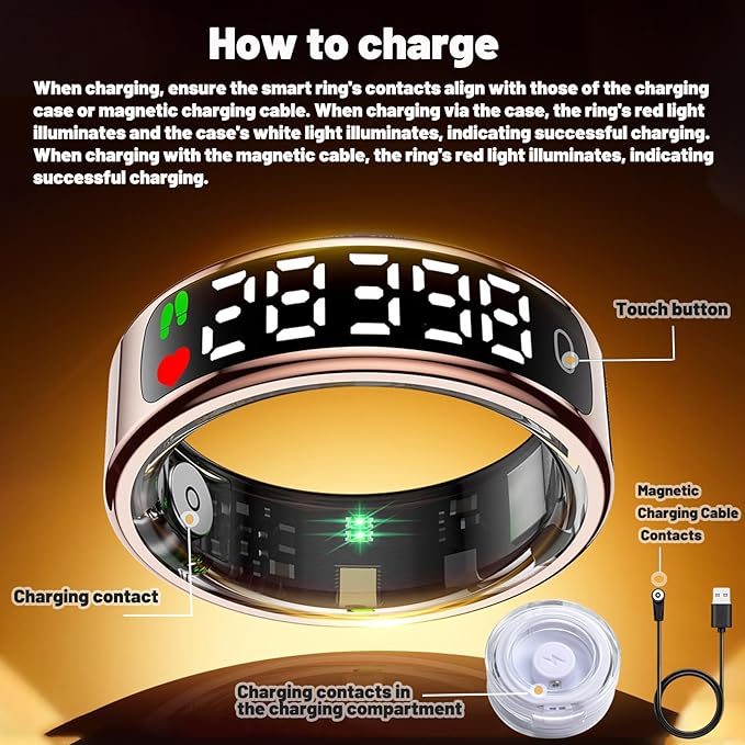 Smart Health Ring for Women Men, Smart Ring Fitness Tracker for iOS Android, Heart Rate, Blood Oxygen, Blood Pressure, Sleep Monitoring,5ATM Waterproof, No Subscription Fee (Black, 13#)