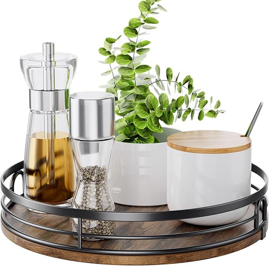 LAMU 10'' Lazy Susan Turntable Organizer for Cabinet, Round Wood Lazy Susan for Table Top, Countertop, Kitchen, Pantry, Spice, Bathroom Vanity, Decor