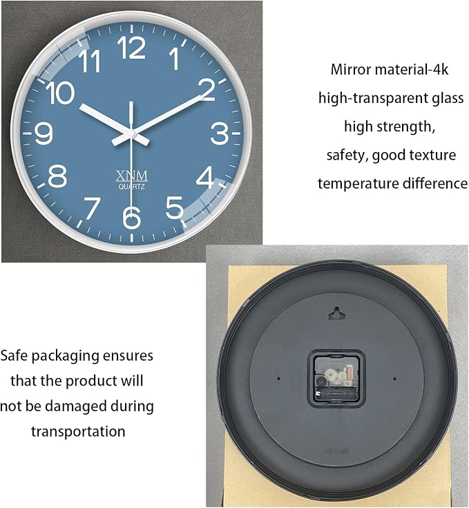 XNM Modern Wall Clocks Battery Operated Classic Analog Clock for Living Room Kitchen Bedroom Decor 12 Inch Simple Blue Wall Clock Silent Non Ticking