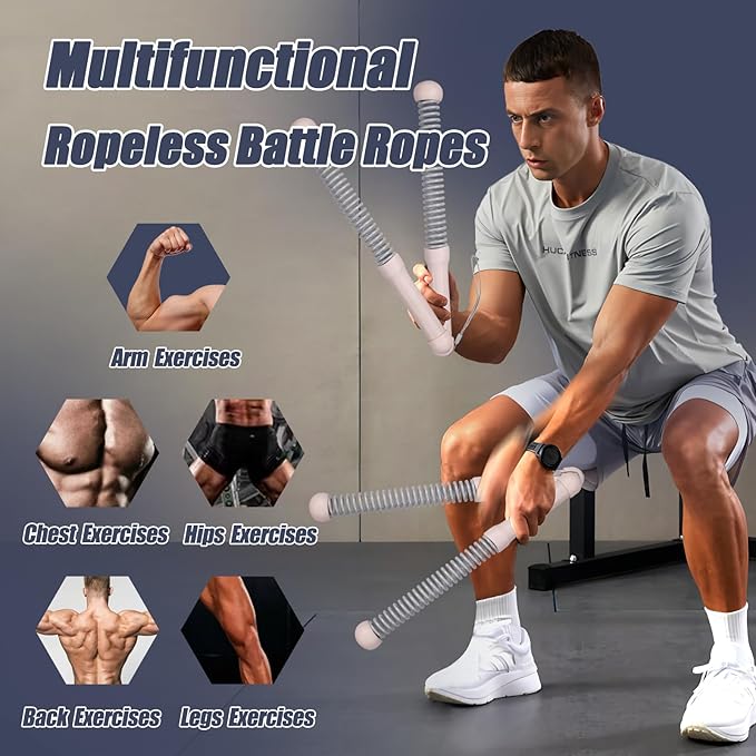 New Upgrade 2nd Generation Weighted Ropeless Battle Ropes for Home Gym,Quiet Cordless Training Rope Fitness Equipment for Women and Men,Portable Cordless Battle Rope for Home&Outdoors,2PCS (Pink)