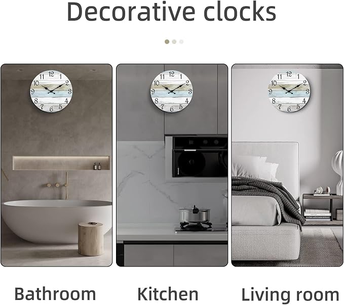 CHYLIN Wall Clock, Silent Non Ticking Battery Operated, Rustic Coastal Country Clock Decorative for Bathroom Kitchen Bedroom 8