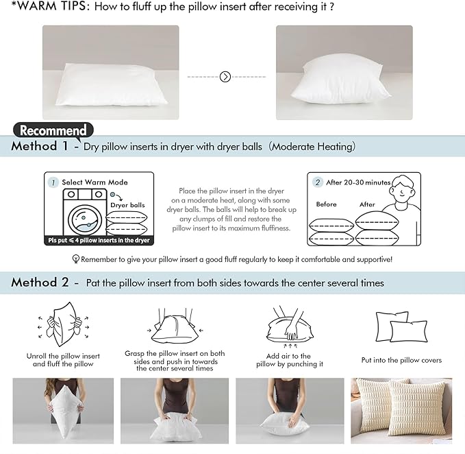 MIULEE Throw Pillows Inserts, Pack of 2 14x20 Inch 100% Virgin Fiber Filling Bed Couch Pillows