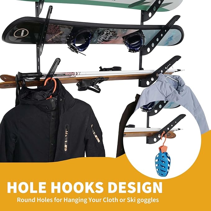 5 Board Snowboard Wall Racks, Adjustable Storage Rack for Ski, Surfboard, Wakeboard, Snowboard Wall Mount Display, Black