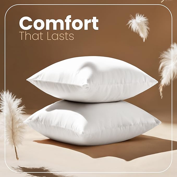 Utopia Bedding 17x17 Pillow Inserts, Set of 2, White – Indoor Decorative Throw Pillows for Bed, Sofa & Couch – Soft, Supportive & Fluffy Cushion Inserts