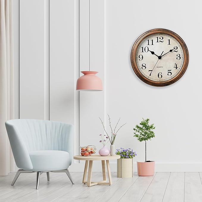 Wall Clock, Vintage Battery Operated, Retro Silent Non Ticking Decorative Clocks for Home Kitchen School Living Room