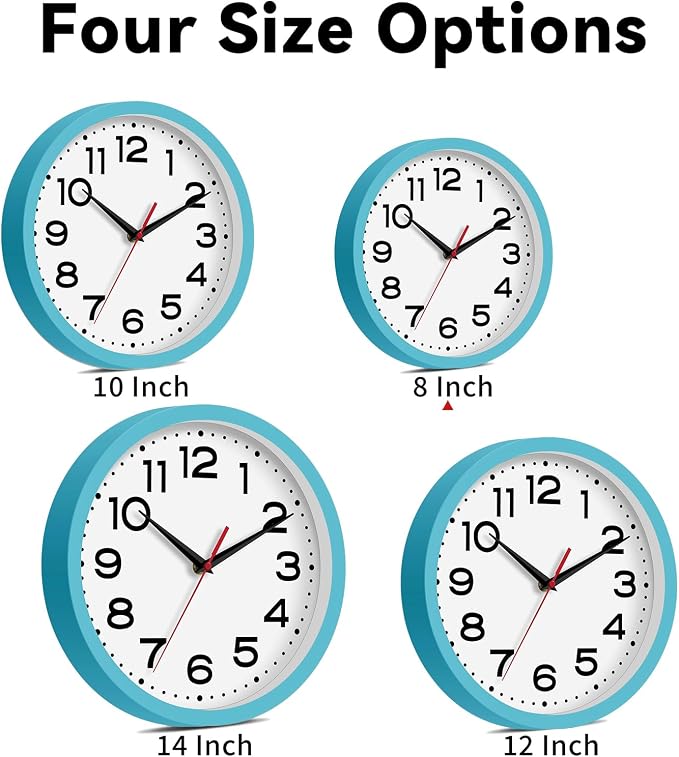Roymnie Wall Clock Silent Non-Ticking Modern Clock Battery Operated 8 Inch Small Classic Analog Decorative for Kitchen, Living Room, Office, Bedroom, Bathroom (Blue)