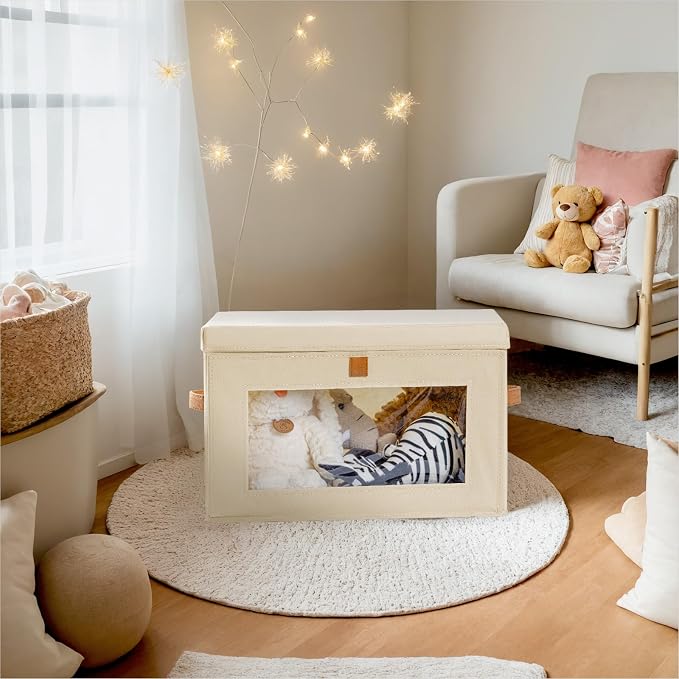 Homsorout Medium Fabric Storage bins - Collapsible Storage Bins with Open Window, 2 Pack Closet Baskets for Shelves, Stackable Decorative Boxes for Home, Dorm, Beige, 13.7"x 9.8"x 9.8"