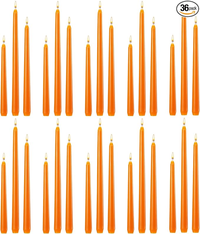 MTLEE Taper Candles 8/10/12 Multi Height Unscented Taper Candles 8 Burn Hours for Dinner Decorative Home Decoration Wedding Party Candlesticks(Orange,36)