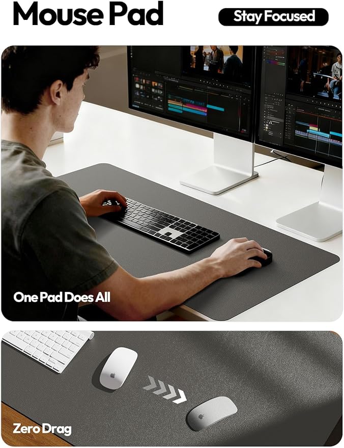 YSAGi Leather Desk Pad Protector, Office Desk Mat, Large Mouse Pad, Non-Slip PU Leather Desk Blotter, Laptop Desk Pad, Waterproof Desk Writing Pad for Office and Home (Dark Grey,55" x 24")