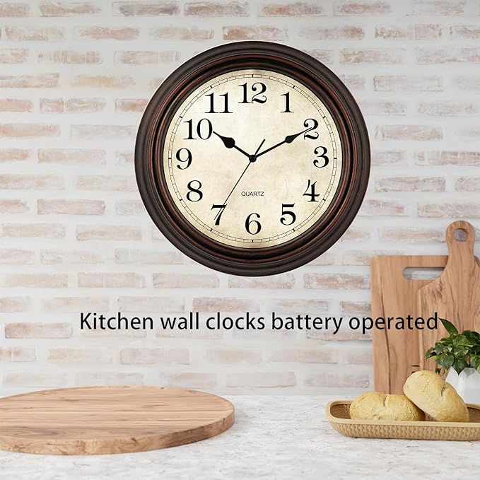 Wall Clock, 12 Inch Silent Non Ticking Battery Operated Clocks, Decorative for Living Room, Bedrooms, Kitchen (Bronze)