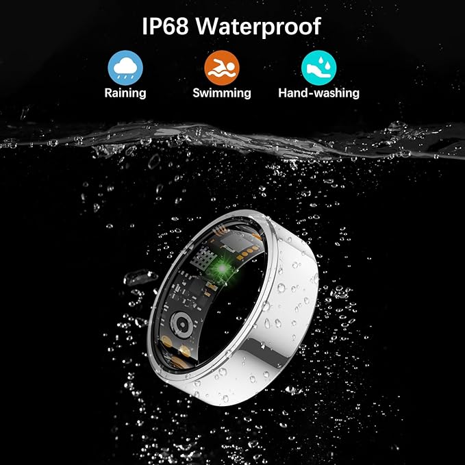 Smart Health Ring for Women Men, Fitness Tracker Ring with Heart Rate, Blood Oxygen, Sleep Tracker, Step Tracker, No Subscription Fee, IP68 Waterproof Smart Ring for iPhone & Android (Silver, 14#)