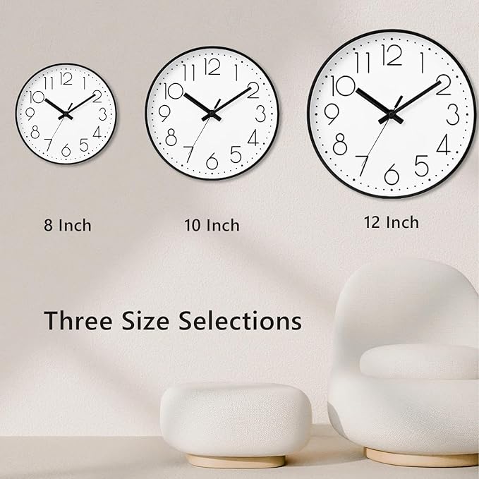 DAXSMY Wall Clock - 14 Inch Silent Non-Ticking Modern 3D Wall Clocks Battery Operated - Decorative Clock for Kitchen, Home Office, Bathroom, Bedroom, Living Room(White)