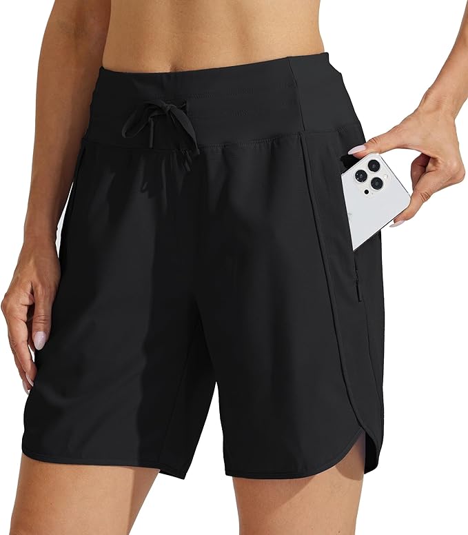 Willit Women's 7" Athletic Running Shorts Long Workout Hiking Shorts Quick Dry High Waisted Active Zipper Pocket(3X-Large)