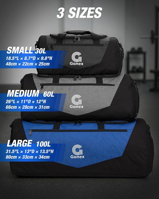 Gonex Gym Duffel Bag with Shoe Compartment Wet Pocket, Large Capacity Sports Duffle Bag for Men Women, Workout & Travel Bag with Multiple Pockets, Black, Large (100L)