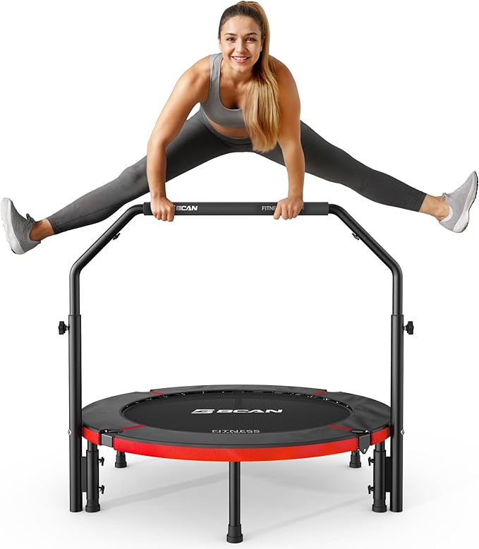 BCAN 40"/48" Foldable Mini Trampoline, Rebounder Trampoline for Adults, U/T Adjustable Foam Handle, Exercise Rebounder for Adults Indoor/Garden Workout, Max Load 330lbs/440lbs