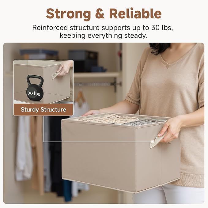 StorageWorks Storage Baskets for Shelves, Closet Organization and Storage Bins, Fabric Organizer Baskets for Clothes, Light Brown, 3-Pack, Extra Large