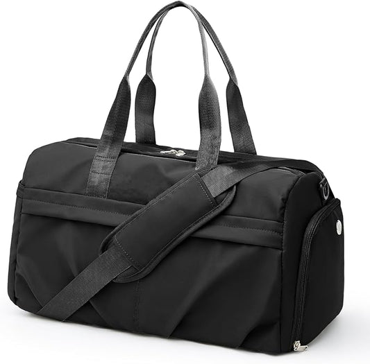 Gym Bag for Women Men with Shoe Compartment, Sport Duffel Bag, Waterproof Travel Weekender Overnight Carry on Bag for Yoga, Black