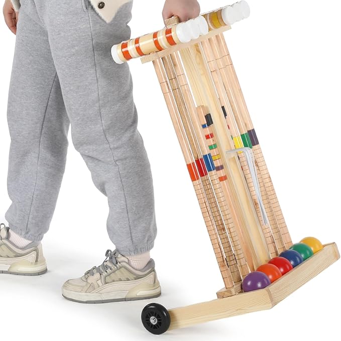 6 Player Croquet Set for Adults and Kids Croquet Lawn Game Kit with Wooden Stand for Backyard Lawn Yard Outdoor Games(28 Inch)