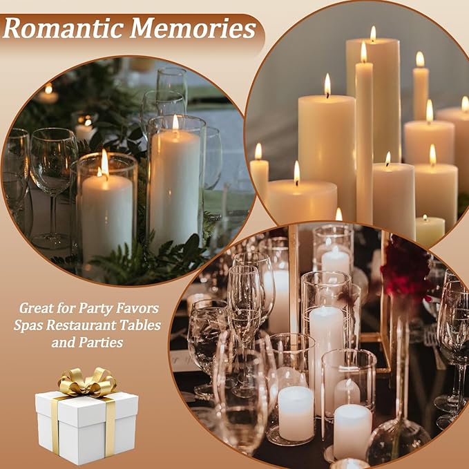 White Pillar Candles Bulk Set of 36，Hurricane Candlesï¼? Different Lengths 2 x 3/6/8 Inch (12 Each)，Dripless Unscented Smokeless，Gives You a Better Atmosphere When Organizing an Event Party.