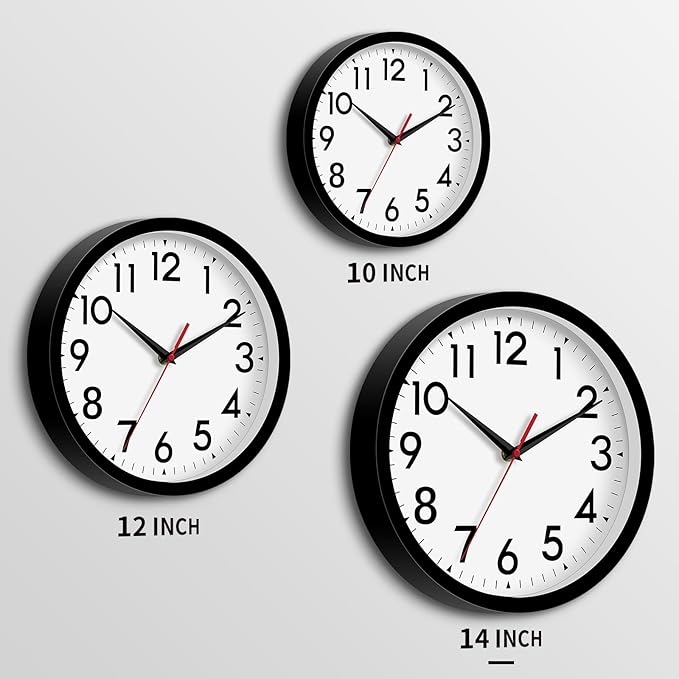DAXSMY 14 Inch Wall Clock Large Battery Operated Big Silent Non Ticking Analog Clock Decorative for Living Room Office Kitchen Outdoor Classroom Bedroom Bathroom School(Black)