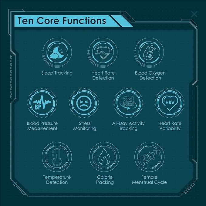 Smart Ring Health Monitoring 5ATM Waterproof Fitness Tracker with Glossy Titanium Surface Blood Oxygen/Sleep/Stress Tracking Women?™s Cycle Prediction Sport Ring Compatible with iOS/Android Ink 7