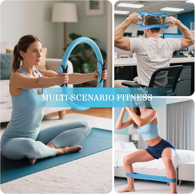 Home Pilates Kit for Women Pilates Equipment Ring and Ball Set Magic Circle Hoop with 5 Resistance Bands Compact Toning Fitness Essentials Starter Set Accessories