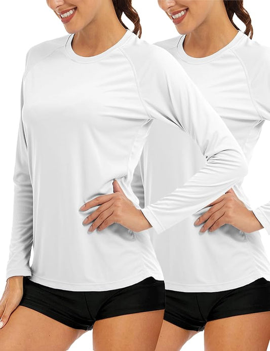 MAGCOMSEN Women's 2 Pack Long Sleeve Shirts UPF 50+ Sun Protection Quick Dry Swim Shirt for Rash Guard Fishing Workout