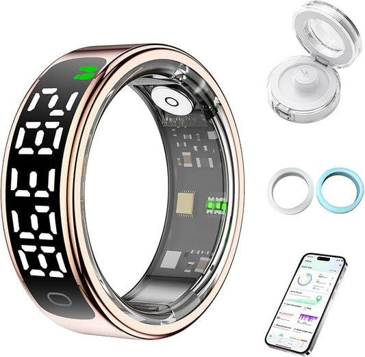 Smart Health Ring for Women Men, Smart Ring Fitness Tracker for iOS & Android, Heart Rate, Blood Oxygen, Blood Pressure, Step Counting, Sleep Monitoring ï¼?ATM Waterproof, No Subscription Fee