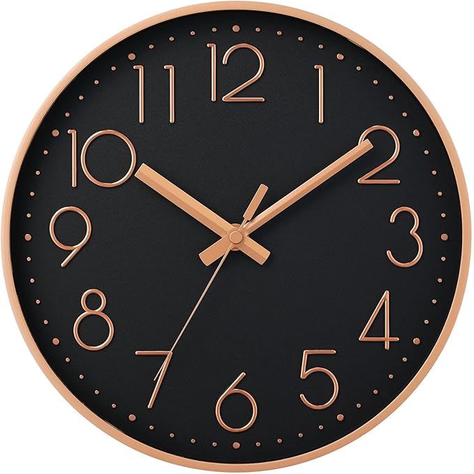 DAXSMY Wall Clock - 8 Inch Silent Non-Ticking Modern 3D Wall Clocks Battery Operated - Decorative Clock for Kitchen, Home Office, Bathroom, Bedroom(Black)