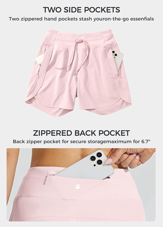 Willit Women's 7" Athletic Running Shorts Long Workout Hiking Shorts Quick Dry High Waisted Active Zipper Pocket(Large)