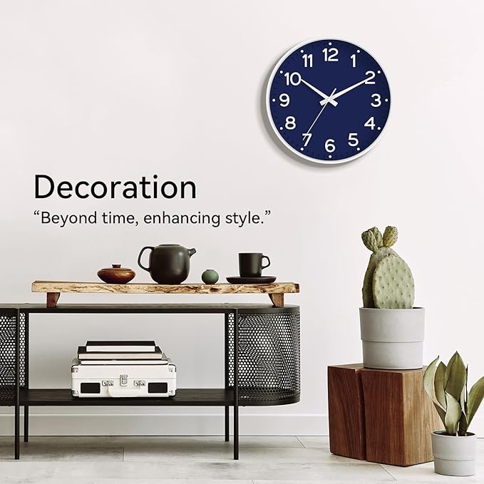 Roymnie Wall Clock, Silent Wall Clocks Battery Operated 8 Inch-Modern Non Ticking Analog Clock Decorative for Kitchen Office Bathroom Bedroom(Navy Blue)