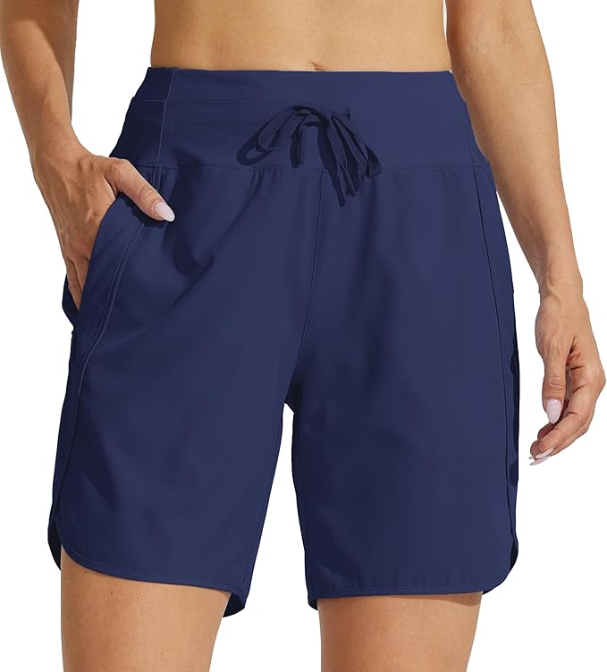 Willit Women's 7" Athletic Running Shorts Long Workout Hiking Shorts Quick Dry High Waisted Active Zipper Pocket(Large)