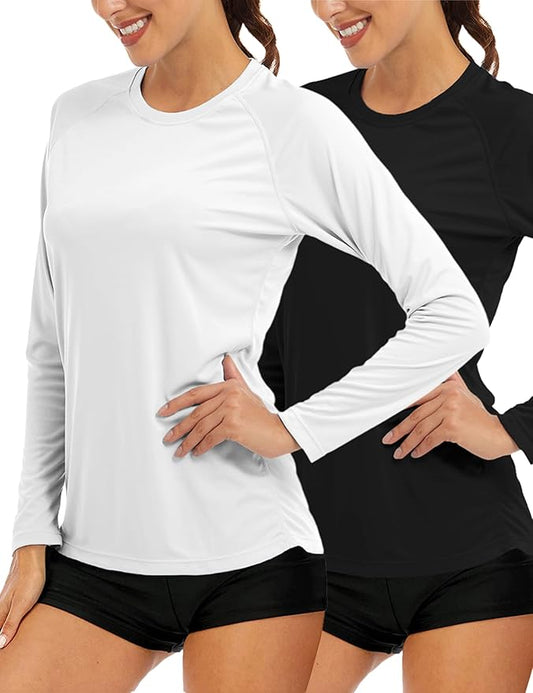 MAGCOMSEN Women's 2 Pack Long Sleeve Shirts UPF 50+ Sun Protection Quick Dry Swim Shirt for Rash Guard Fishing Workout