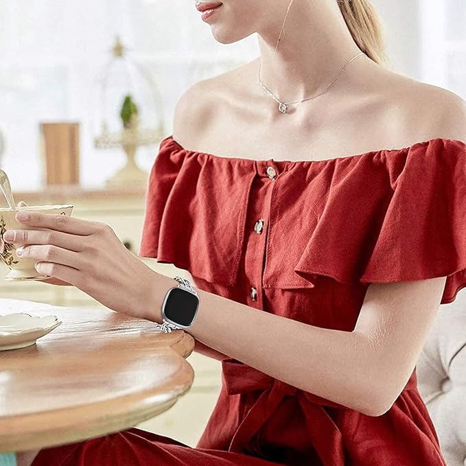Cool Women Chain Metal Smartwatch Bands Compatible for Fitbit Sense/Fitbit Versa 3 Bands for Dressy Women, Metal Wristband Strap for Fitbit Sense 2/Versa 4