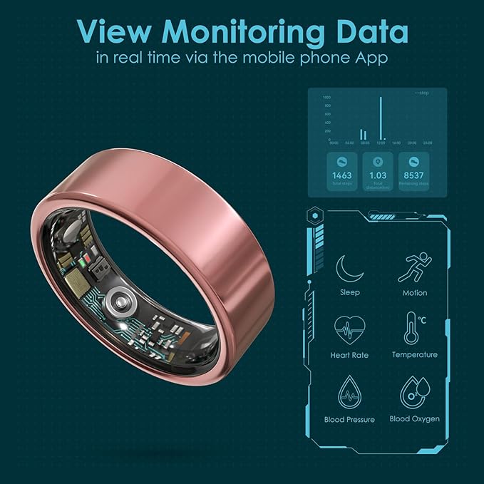 Smart Ring Health Monitoring 5ATM Waterproof Fitness Tracker with Glossy Titanium Surface Blood Oxygen/Sleep/Stress Tracking Women?™s Cycle Prediction Sport Ring Compatible with iOS/Android Ink 10