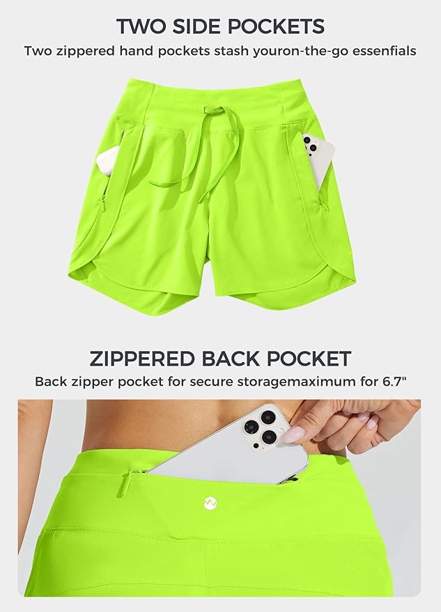 Willit Women's 7" Athletic Running Shorts Long Workout Hiking Shorts Quick Dry High Waisted Active Zipper Pocket(Small)