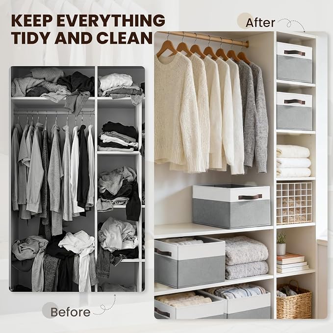 Criusia Closet Organizers and Storage Baskets - 6 Pack Shelf Organizer Bins with Handles - Clothes Storage Bins for Bedroom Nursery Home Closet Organization - Blanket Toy Storage Organizer