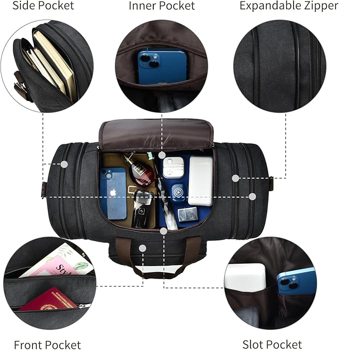Dimayar Expandable Duffle Bag for Men, 50L Large-Capacity Weekender, Water-Resistant Mens Duffle Bags for Traveling, Lightweight & Durable Overnight Carry-On, Versatile Gym and Travel Bag
