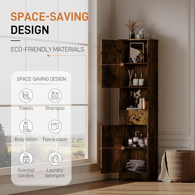 Viaozutis Tall Bathroom Cabinet, Storage Cabinet with 2 Doors & 2Drawer, with Ajustable Shelve, for Bathrooms, Kitchens,Entrances（Retro Color）