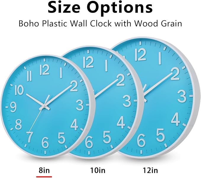 HZDHCLH Wall Clocks Battery Operated,Wall Clock Blue and White 8 inch Wall Clock Silent Non Ticking Modern 3D Numbers for Office Kitchen Classroom Bedroom Living Room Decor