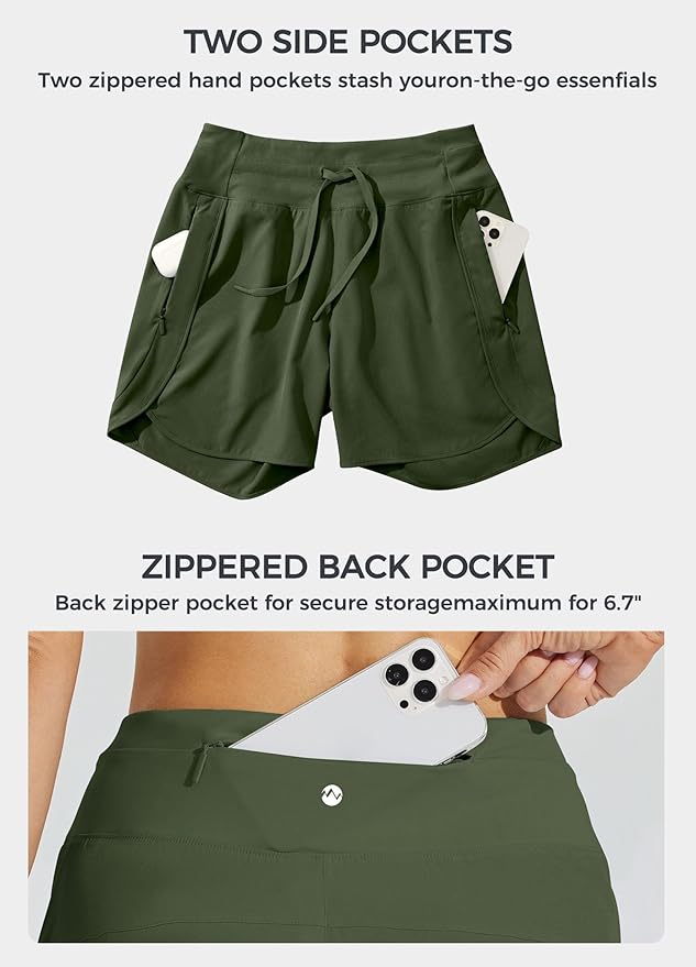 Willit Women's 7" Athletic Running Shorts Long Workout Hiking Shorts Quick Dry High Waisted Active Zipper Pocket(X-Large)