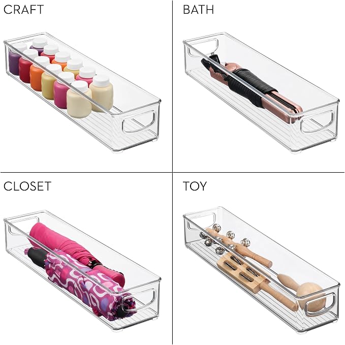 iDesign Slim Clear Plastic Storage Bin, Extra Long Narrow Stackable Organizer for Kitchen and Pantry