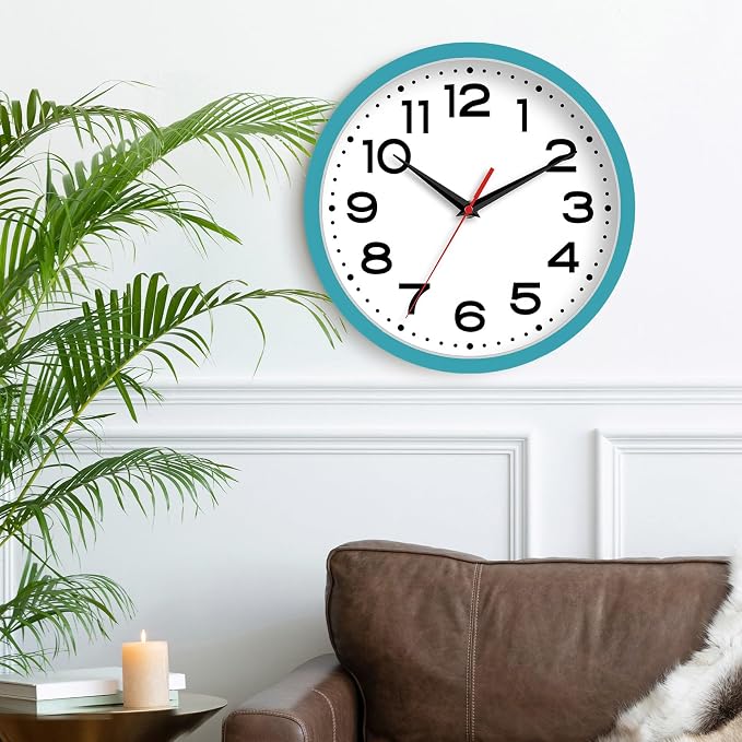 Roymnie Wall Clock Silent Non-Ticking Modern Clock Battery Operated 8 Inch Small Classic Analog Decorative for Kitchen, Living Room, Office, Bedroom, Bathroom (Blue)