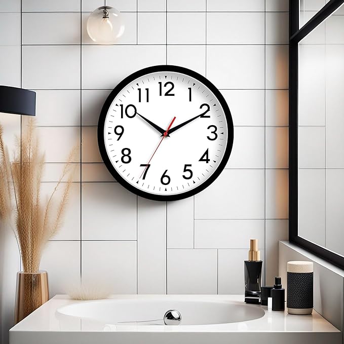 DAXSMY Wall Clock 8 Inch Silent Non-Ticking Battery Operated - Small Analog Clock for Bedroom, Office, Kitchen, Bathroom - Modern Minimalist Decorative Clock (Black)